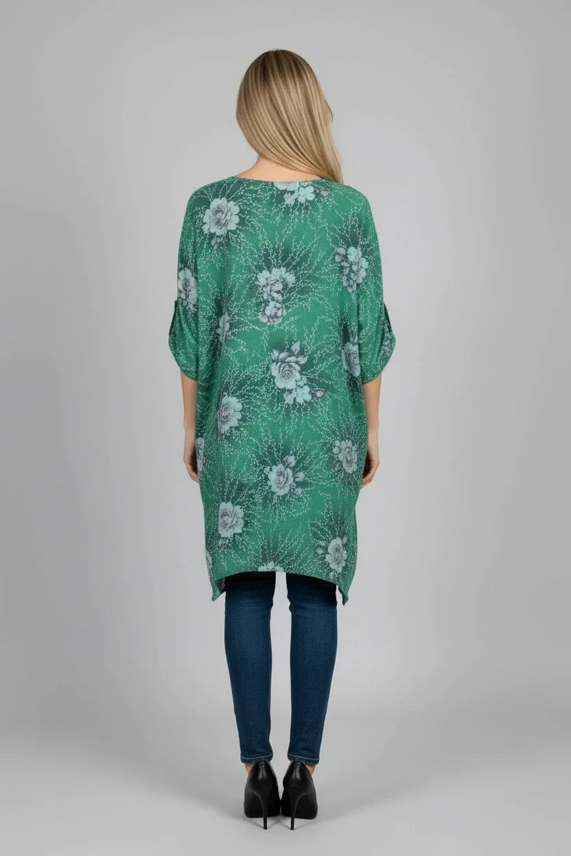 Paisley Print Tabbed Sleeves Linen Tunic Top