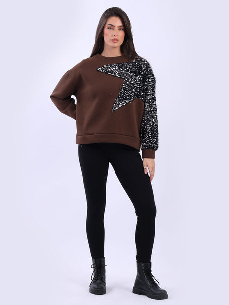 Sequin Fleece Boxy Top Chocolate