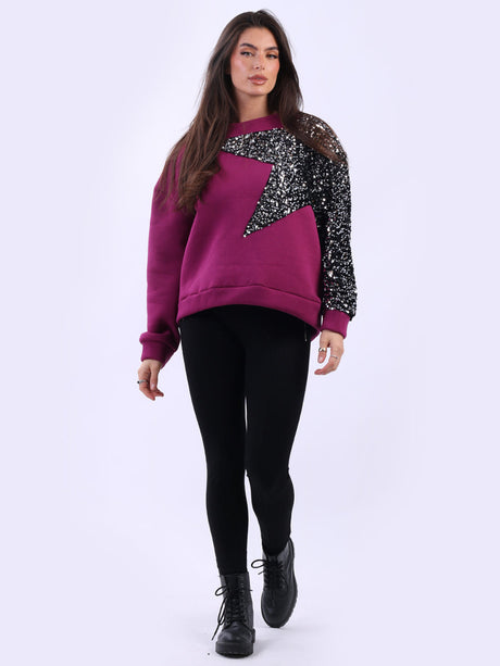 Sequin Fleece Boxy Top Magenta