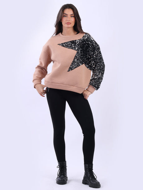 Sequin Fleece Boxy Top Mocha