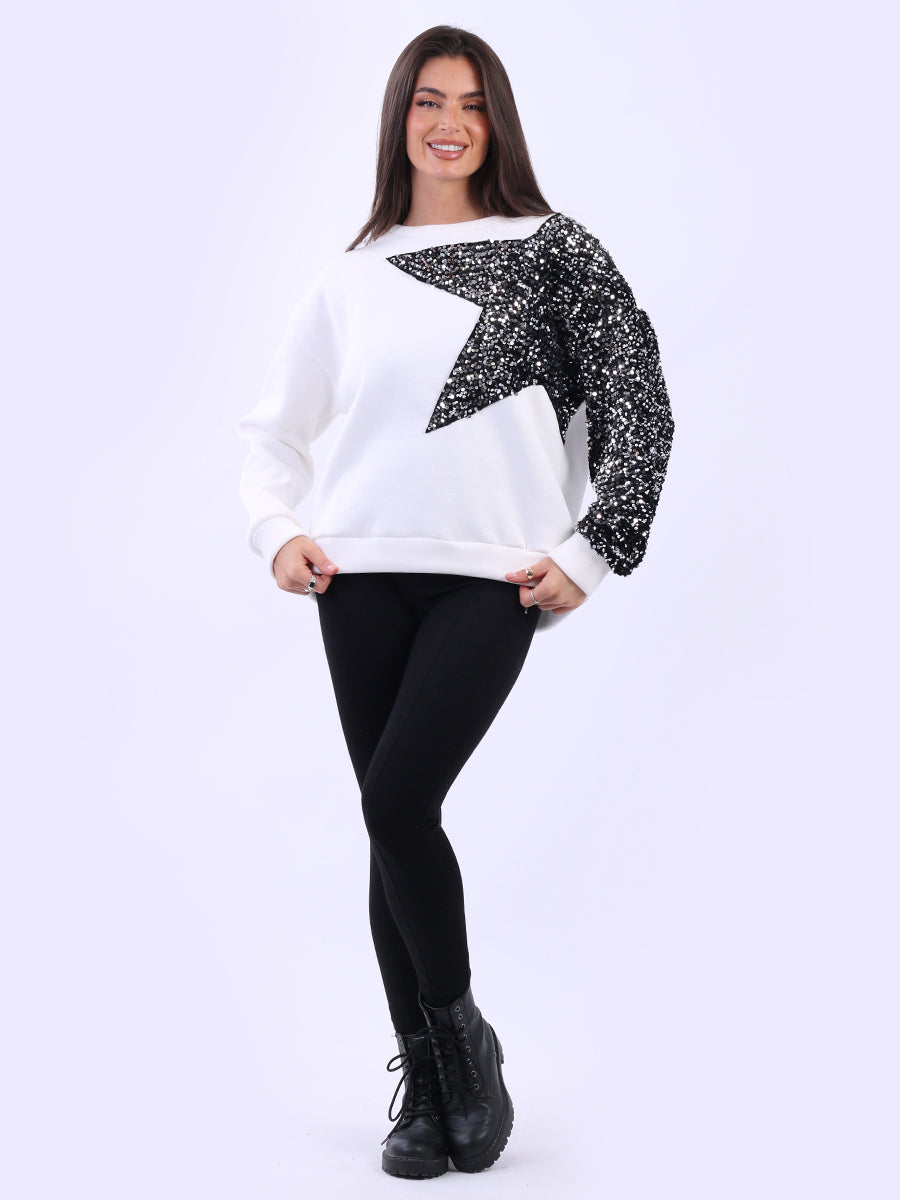 Sequin Fleece Boxy Top Off White
