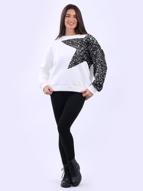 Sequin Fleece Boxy Top Off White