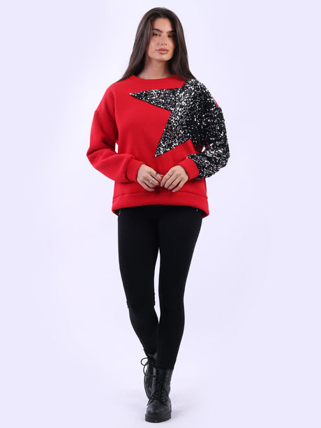 Sequin Fleece Boxy Top Red