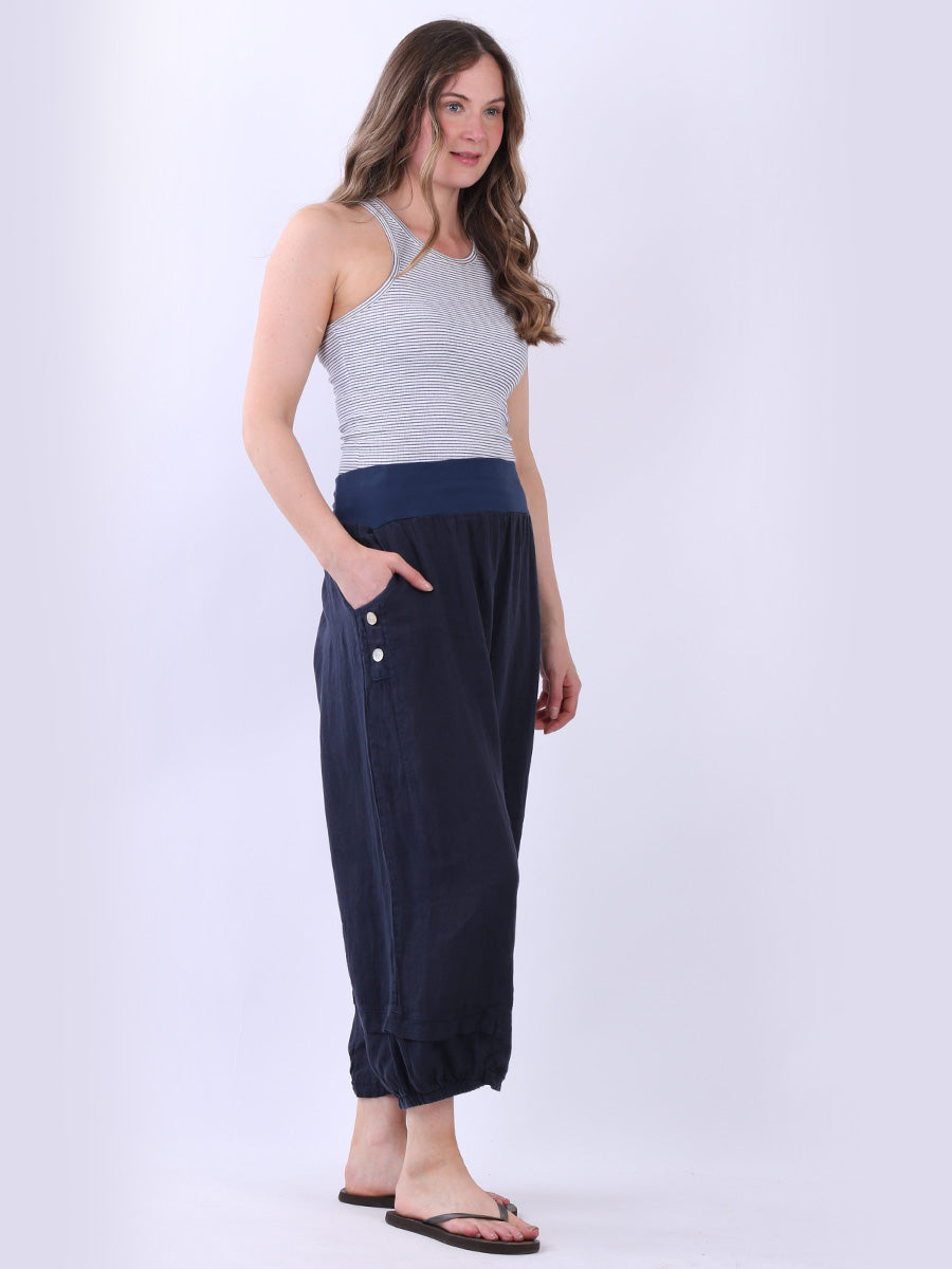 Plain Linen Plus Size Slouchy Culottes