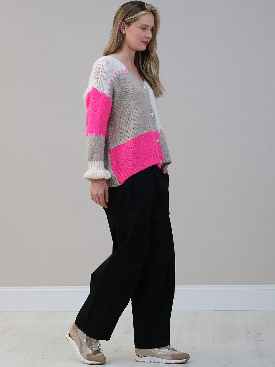 V-Neck Multi Color Knit Woolen Cardigan