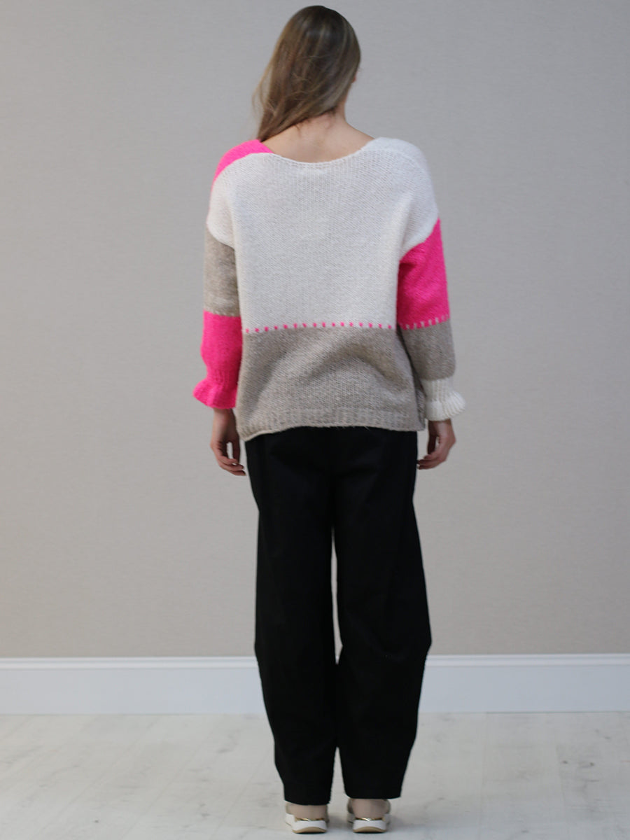 V-Neck Multi Color Knit Woolen Cardigan