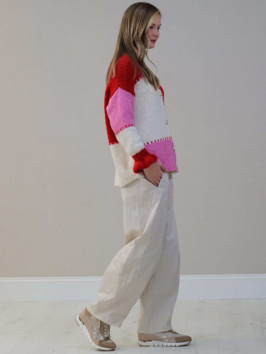 V-Neck Multi Color Knit Woolen Cardigan