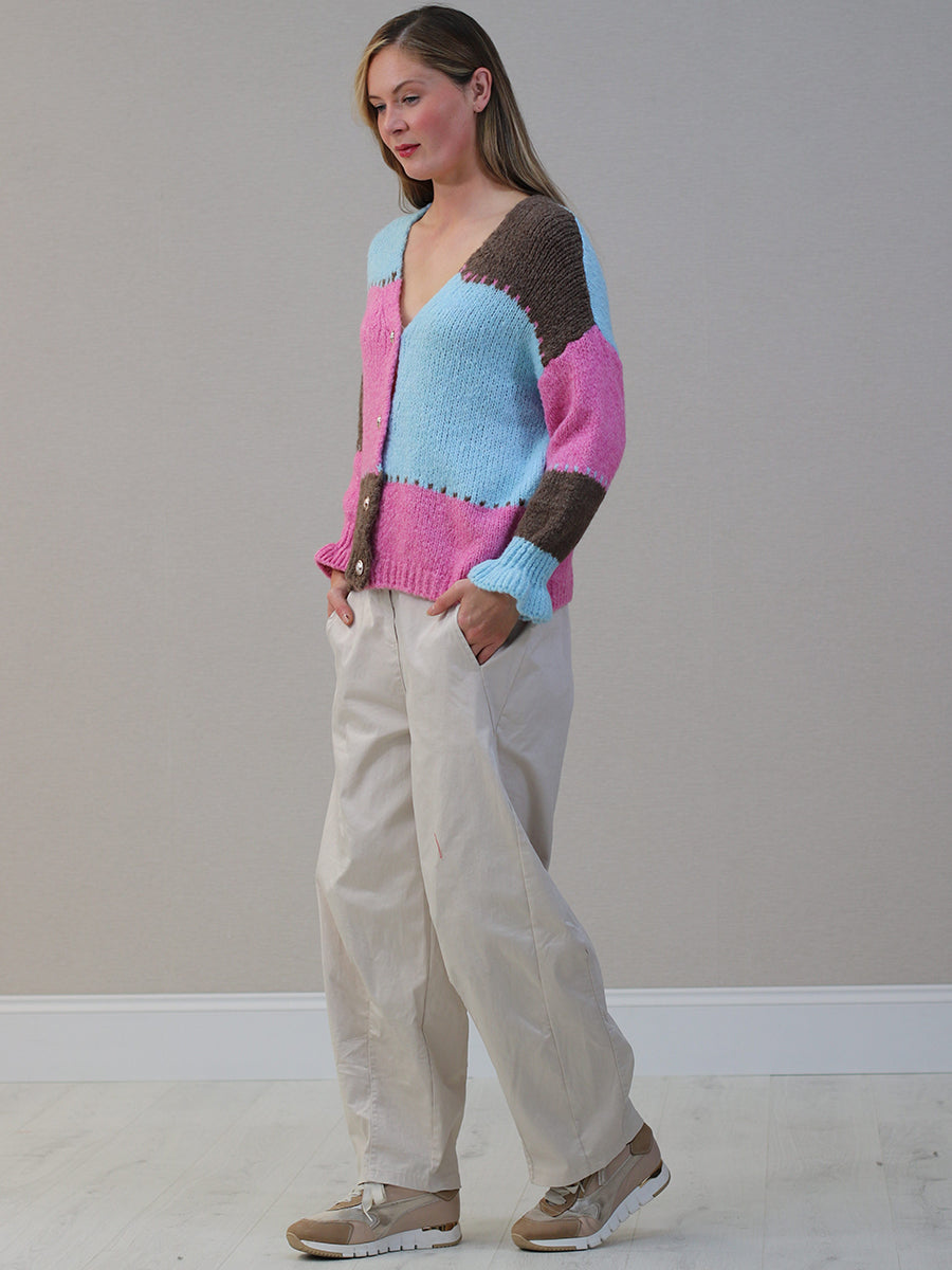 V-Neck Multi Color Knit Woolen Cardigan