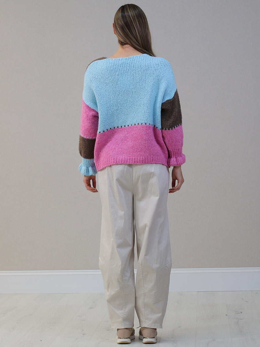 V-Neck Multi Color Knit Woolen Cardigan
