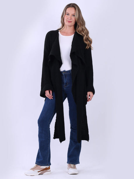 Cable Knit Wrap Over Cardigan Black