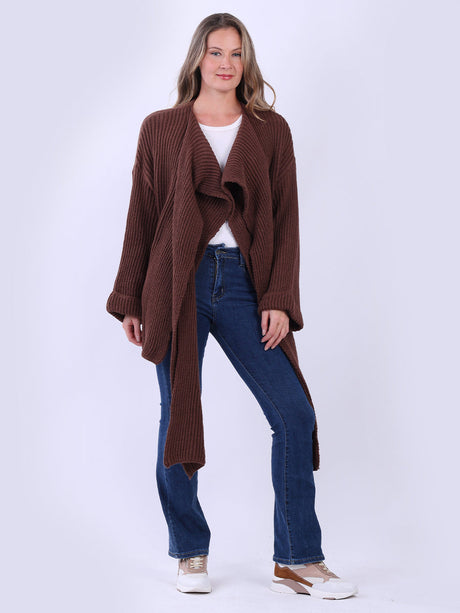 Cable Knit Wrap Over Cardigan Chocolate