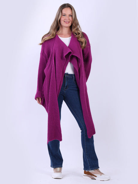 Cable Knit Wrap Over Cardigan Magenta