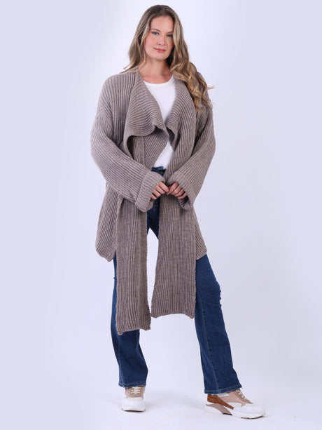 Cable Knit Wrap Over Cardigan Mocha