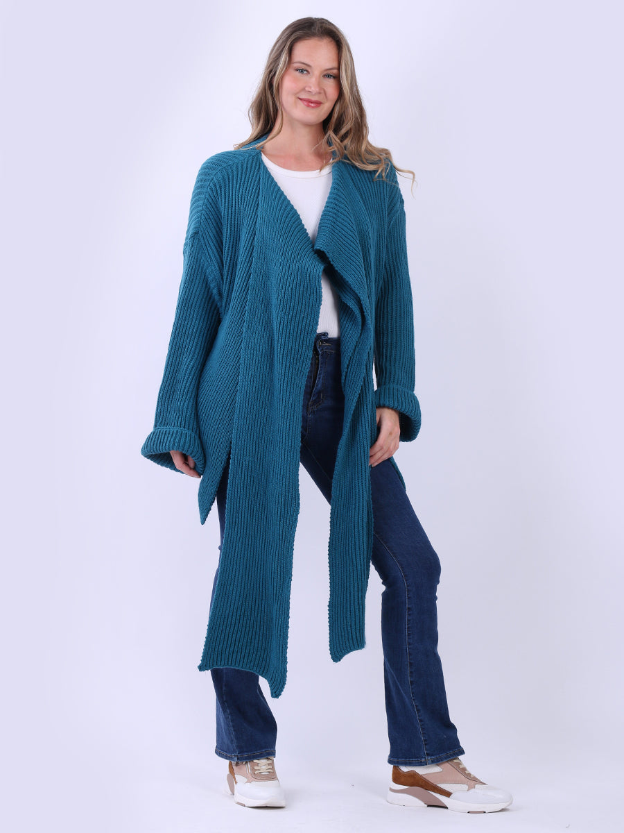Cable Knit Wrap Over Cardigan Teal