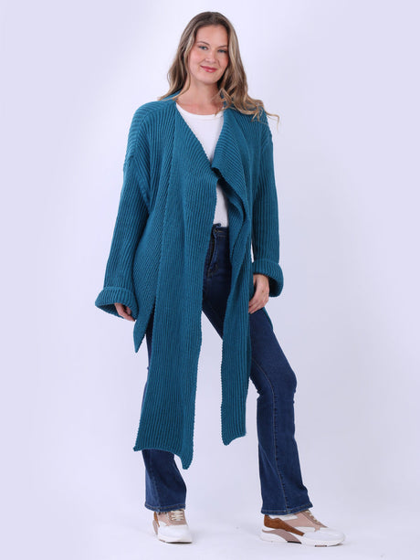Cable Knit Wrap Over Cardigan Teal