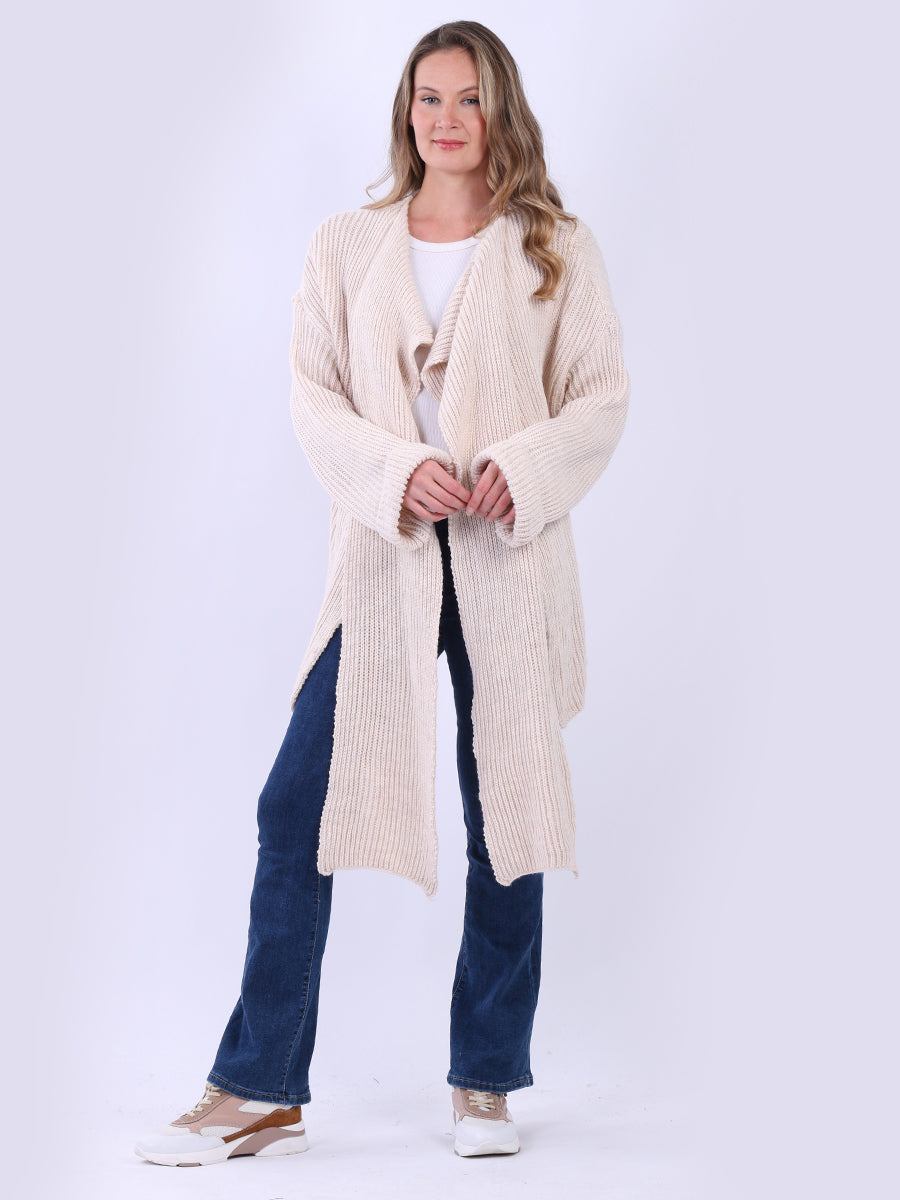 Cable Knit Wrap Over Cardigan Beige