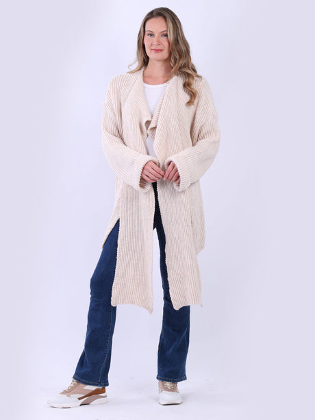 Cable Knit Wrap Over Cardigan Beige