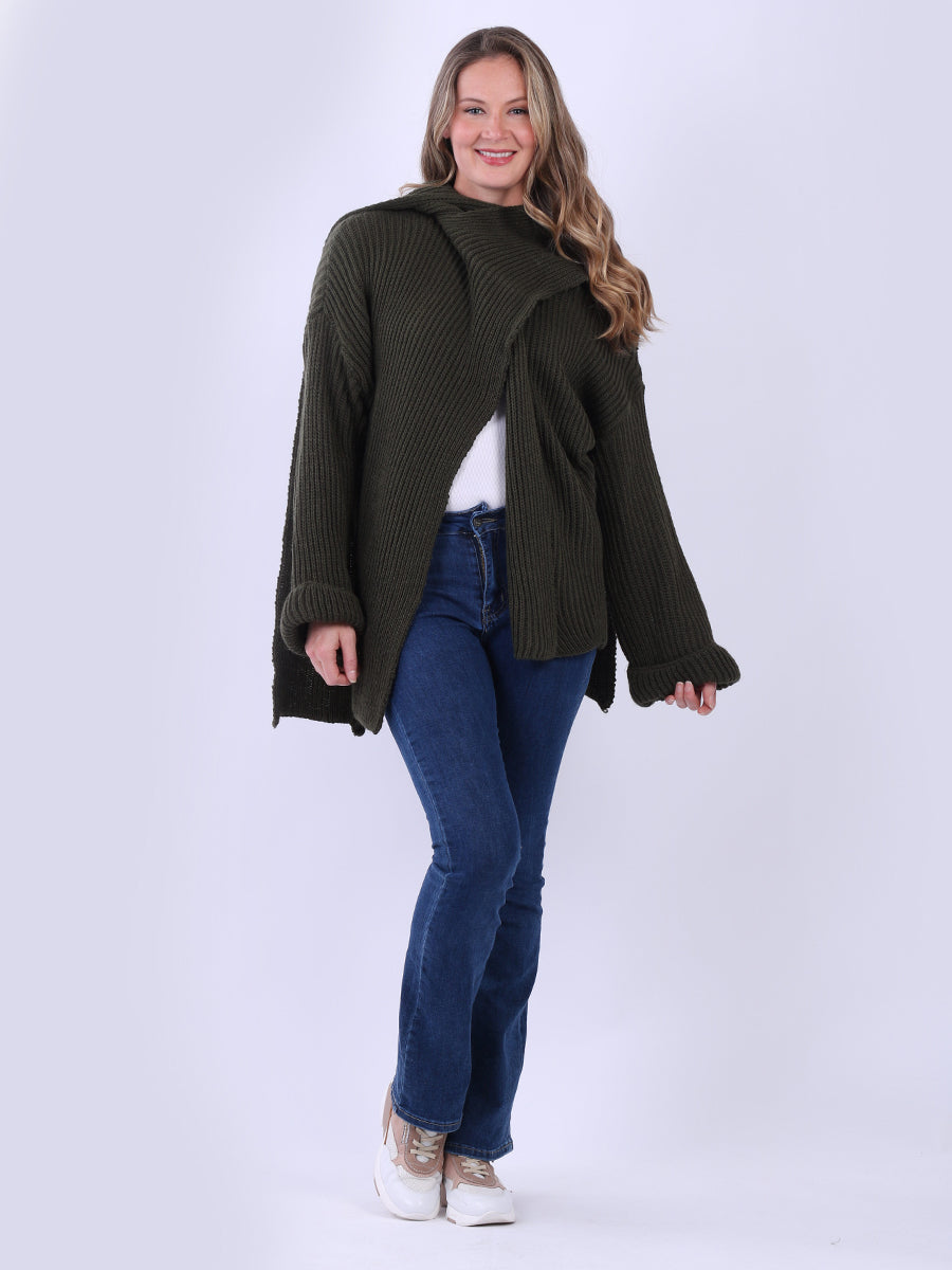 Cable Knit Wrap Over Cardigan Khaki