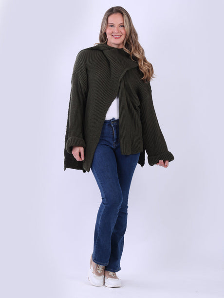 Cable Knit Wrap Over Cardigan Khaki