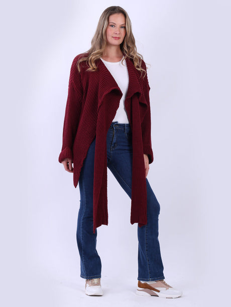 Cable Knit Wrap Over Cardigan Wine