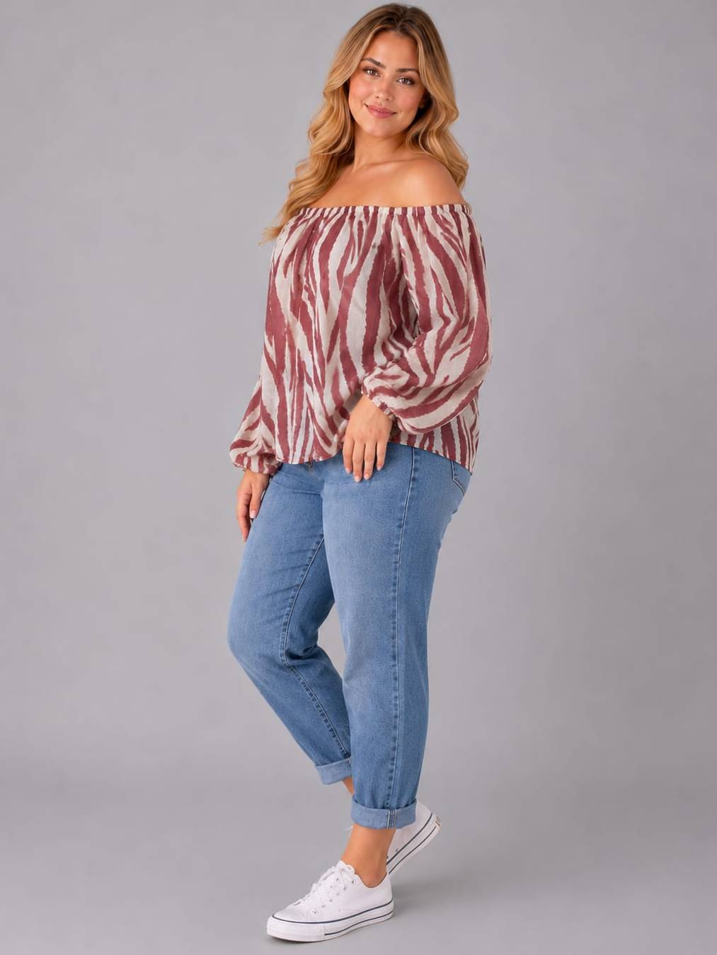 Bardot Neck Zebra Print Crop Top