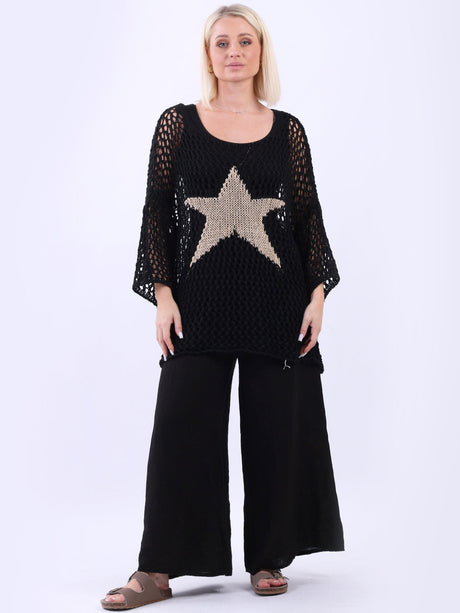 Knitted Star Cotton Cover Up Black