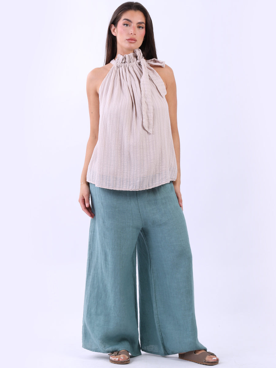 Ruffle Tied Top Beige