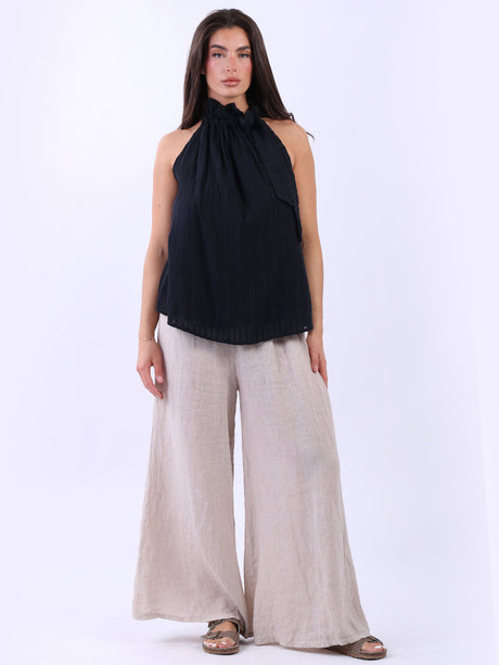 Ruffle Tied Top Black