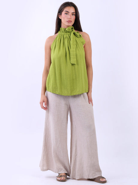 Ruffle Tied Top Lime Green