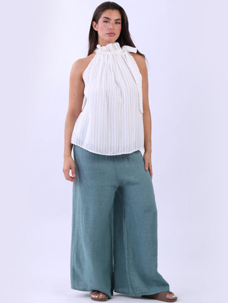 Ruffle Tied Top Off White