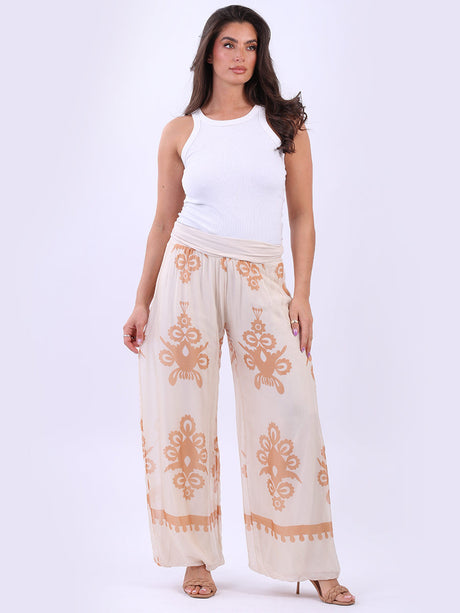 Wide Leg Silk Trouser Beige