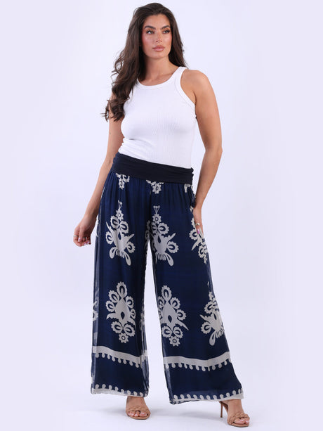 Wide Leg Silk Trouser Navy