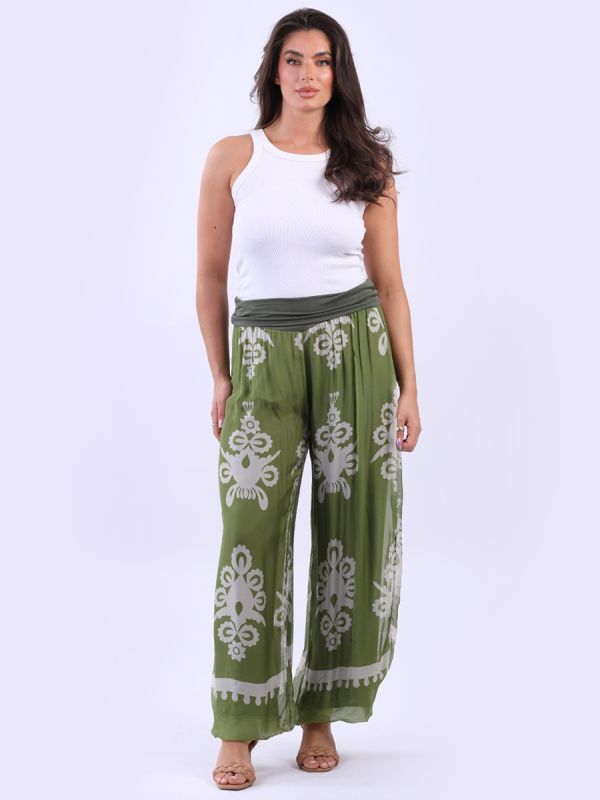 Wide Leg Silk Trouser Olive