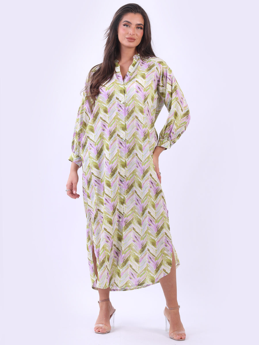 Cotton Long Shirt Dress Lime Green