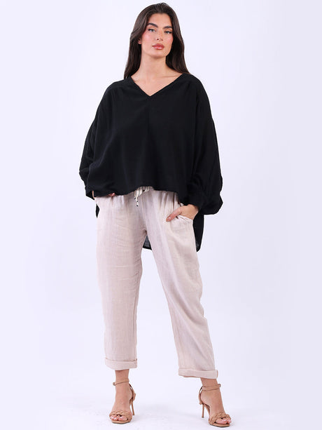 Batwing Cotton Crop Blouse Black