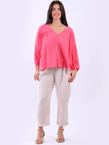 Batwing Cotton Crop Blouse Fuchsia