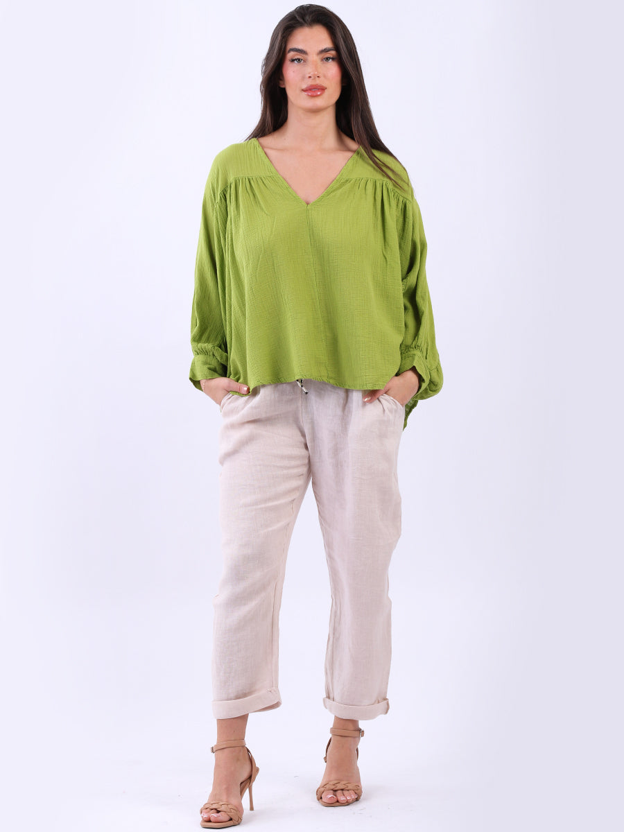 Drop Shoulder Batwing Solid Crop Blouse