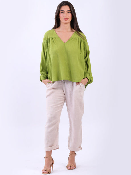 Drop Shoulder Batwing Solid Crop Blouse