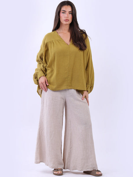Batwing Cotton Crop Blouse Olive
