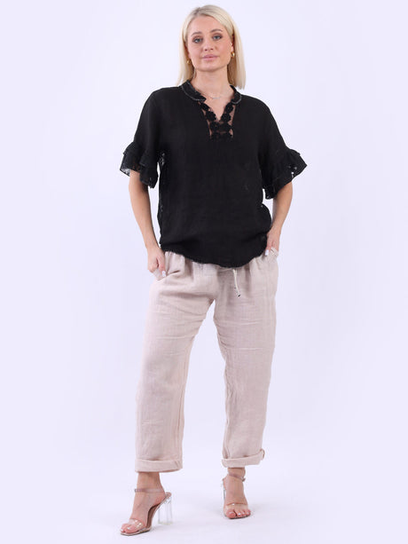 Linen Lagenlook Top Black