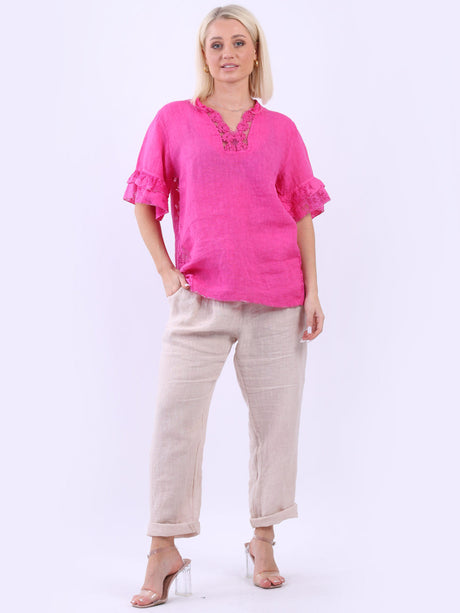 Linen Lagenlook Top Fuchsia