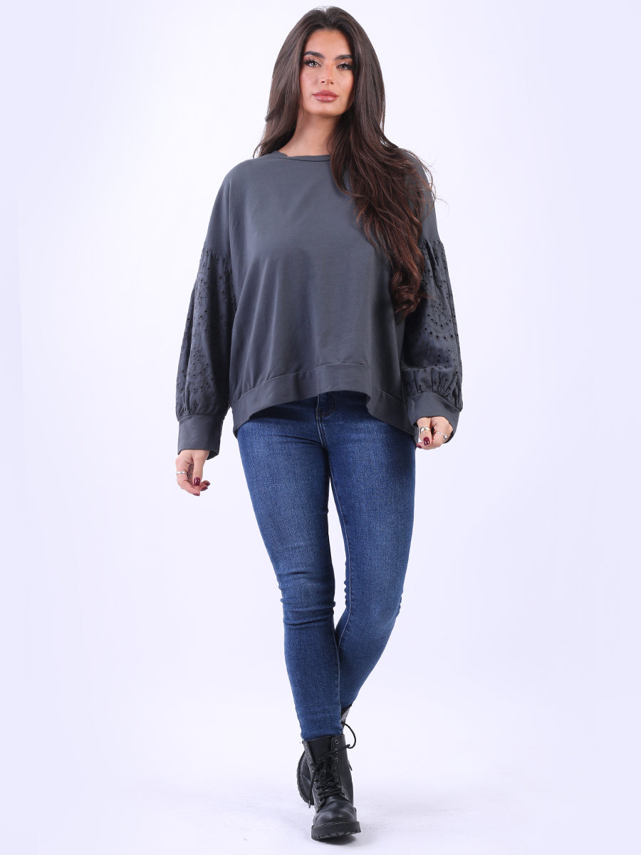 Solid Cotton Baggy Top Charcoal