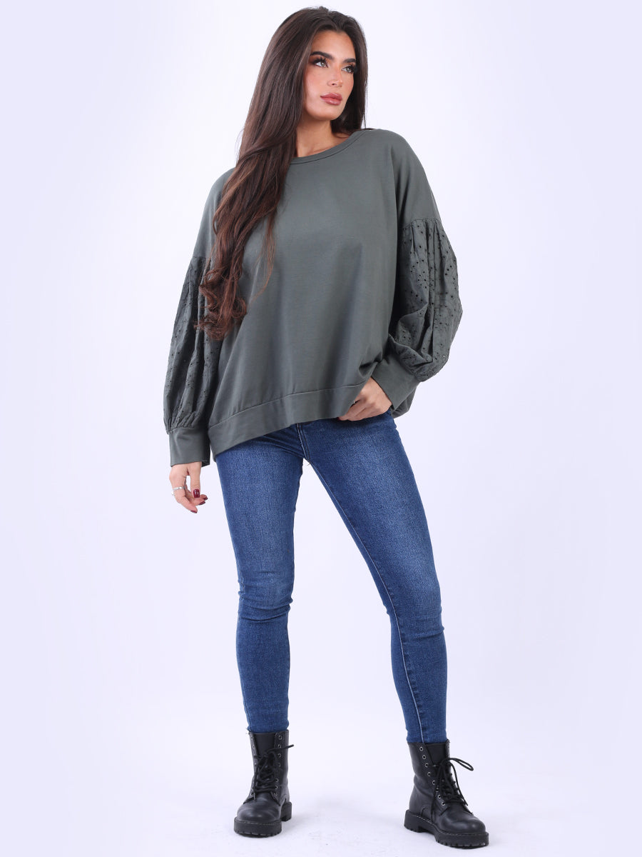 Solid Cotton Baggy Top Khaki