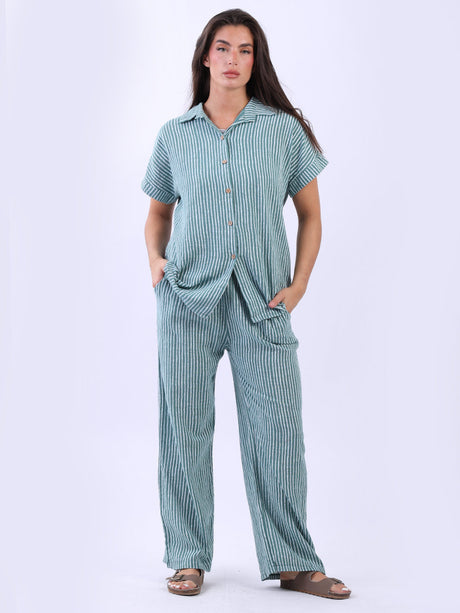 Striped Cotton Shirt Ocean Blue