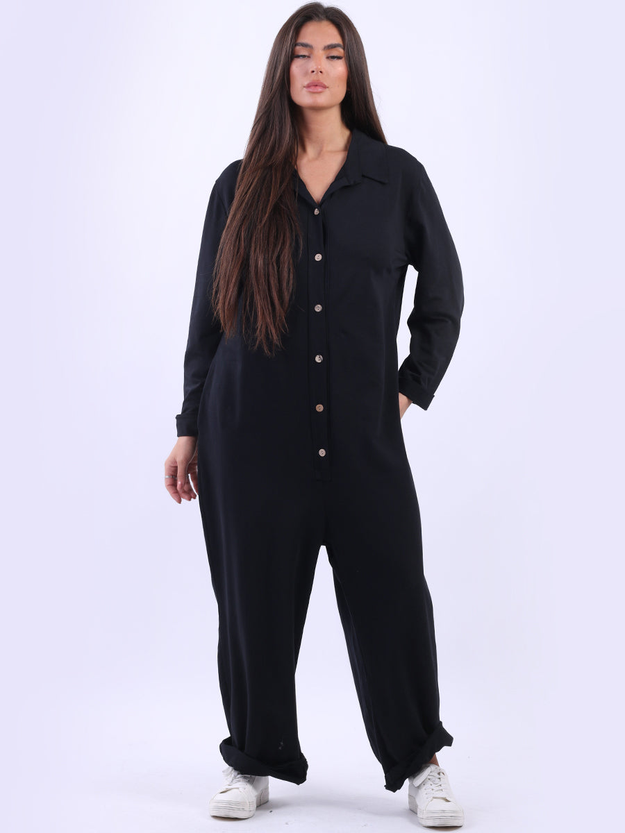 Oversized Cotton Jumpsuit Black