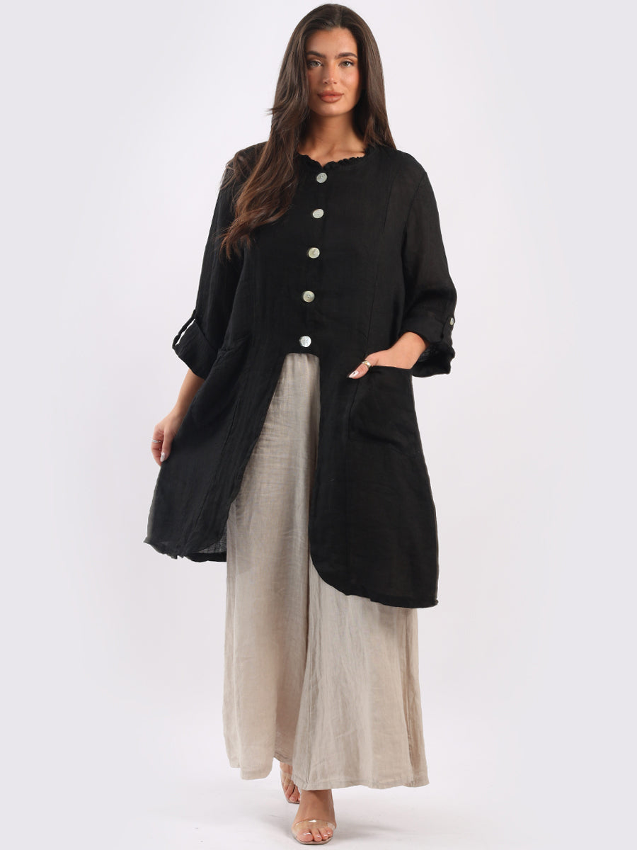 Vintage Wash Linen Jacket Black