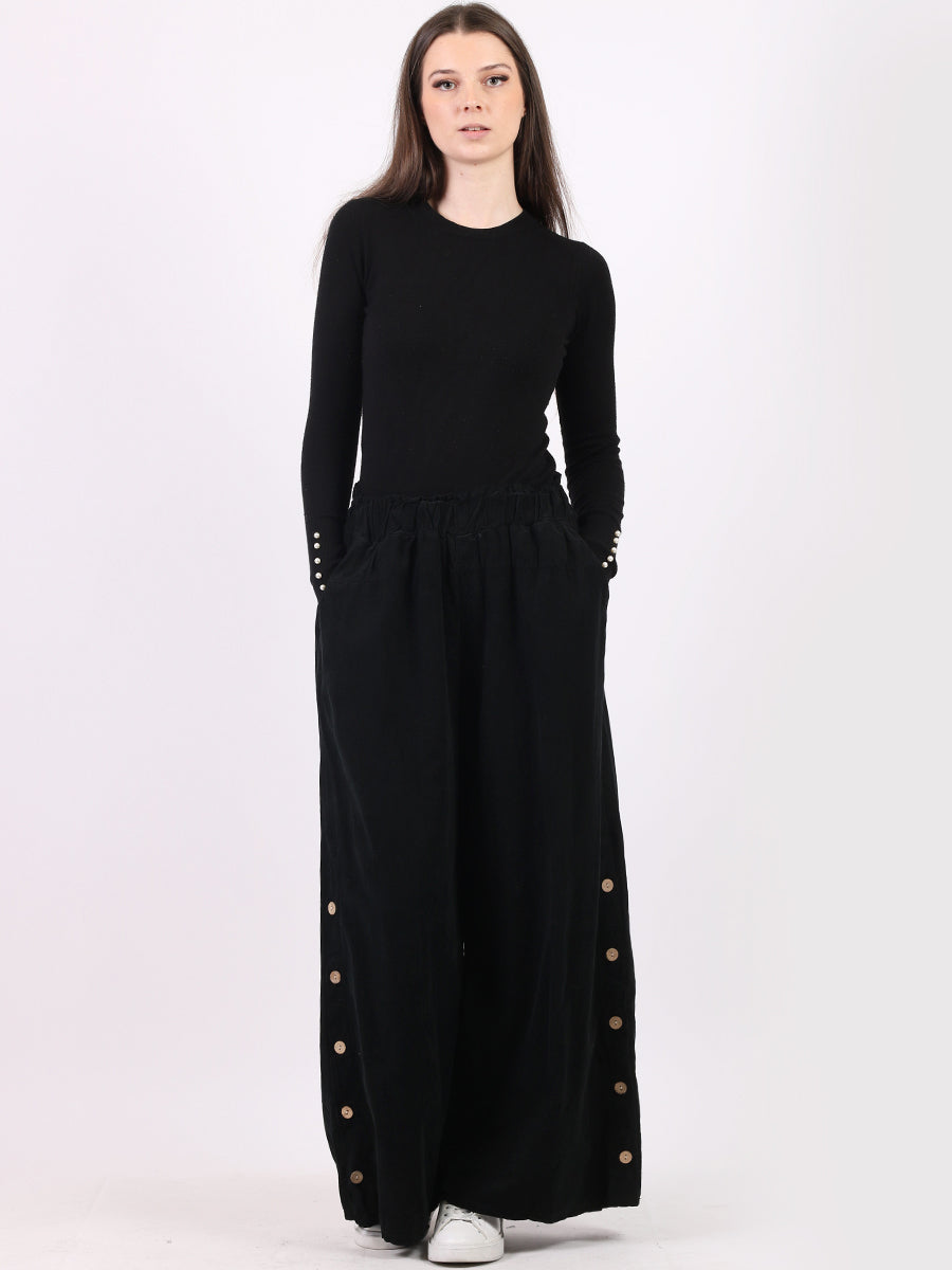Plain Cotton Corduroy Wide Leg Trouser