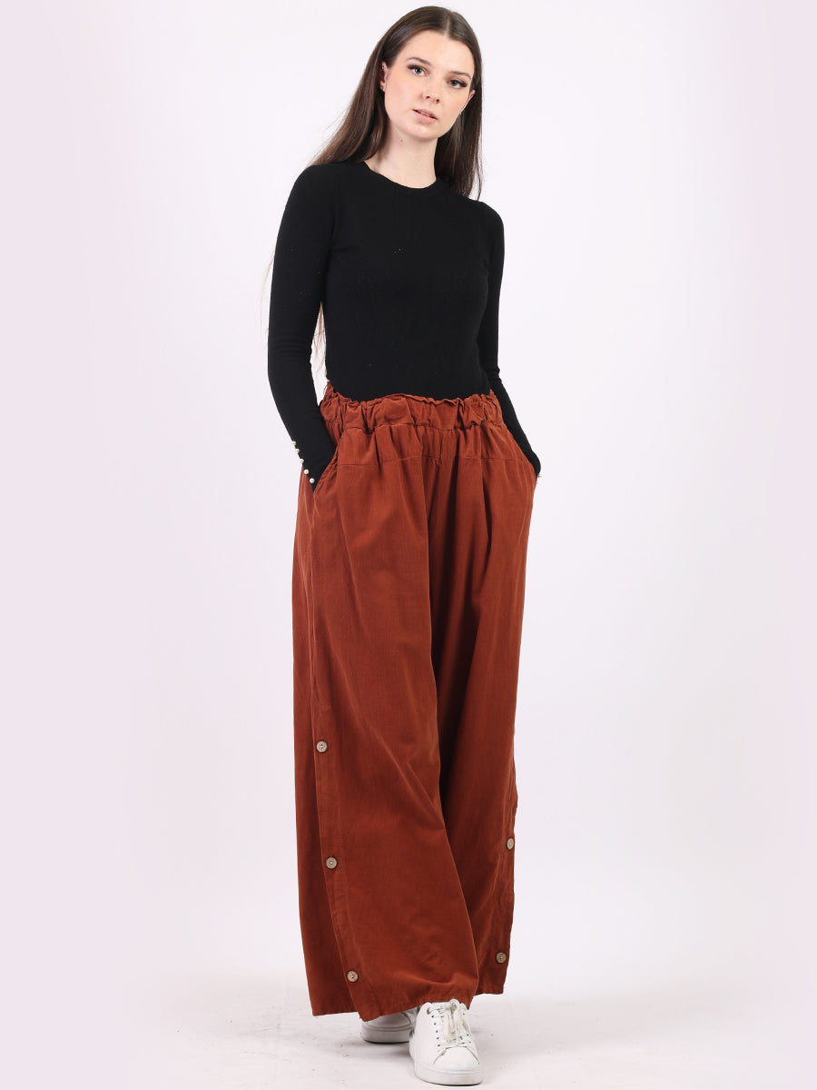 Plain Cotton Corduroy Wide Leg Trouser