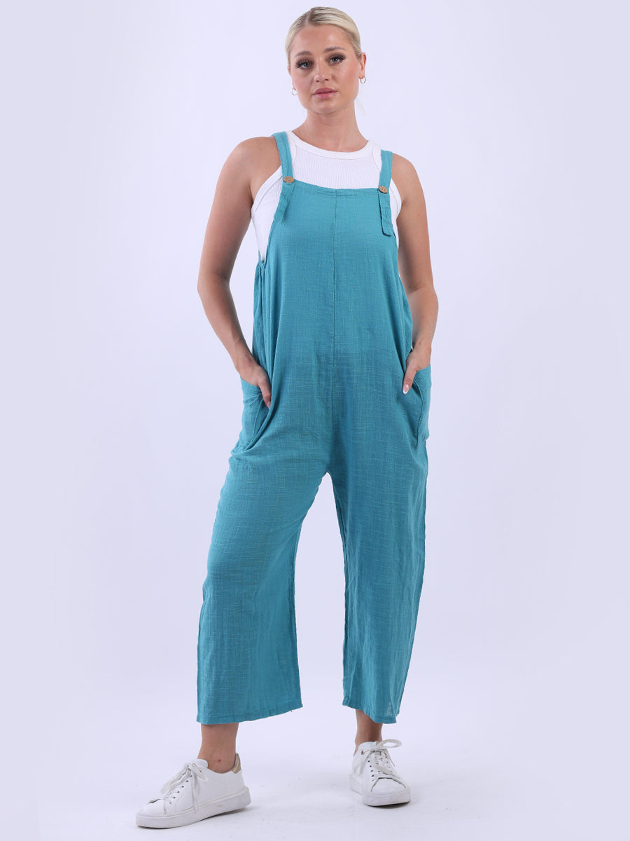 Wide Leg Cotton Dungaree Aqua
