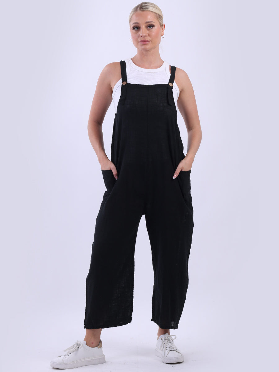 Wide Leg Cotton Dungaree Black